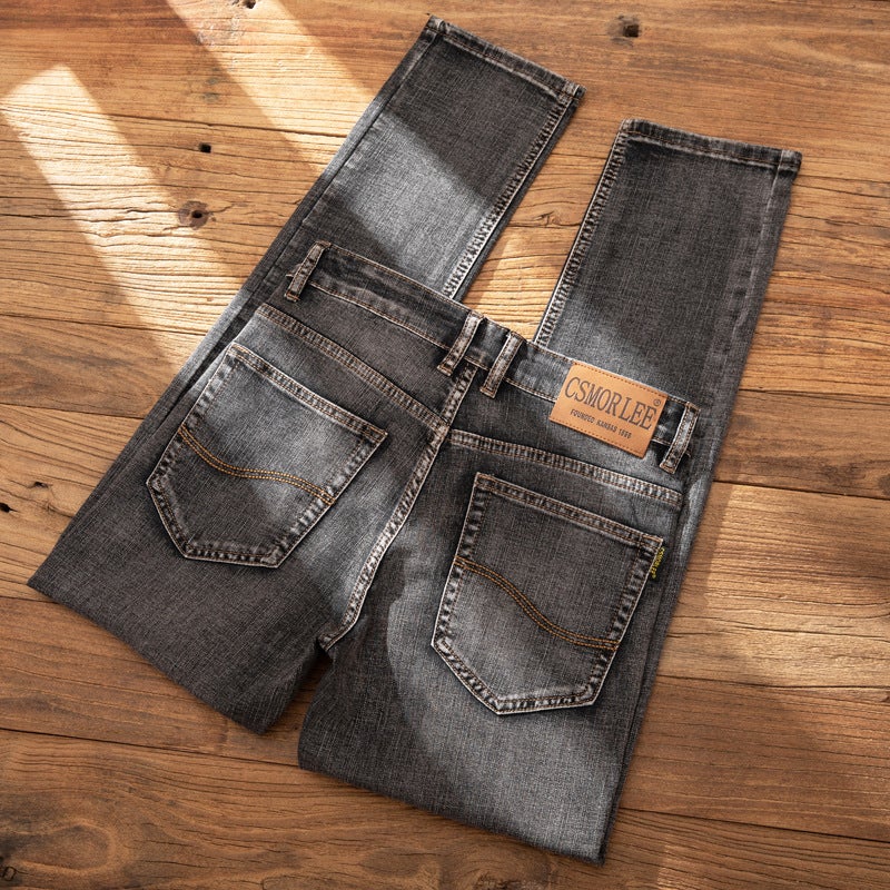 High-End Jeans Men'S Thick Men'S Straight Loose Trendy Slim-Fit Men'S Smoke Grey Pants - Image 2